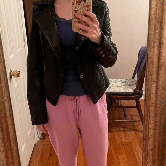 LAST DAY Andrew Marc Black Leather Snap Jacket Moto Style - Picture 3 of 10